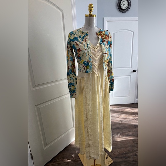 Zara ZW Collection embroidered pleated maxi dress butter yellow - Picture 13 of 16